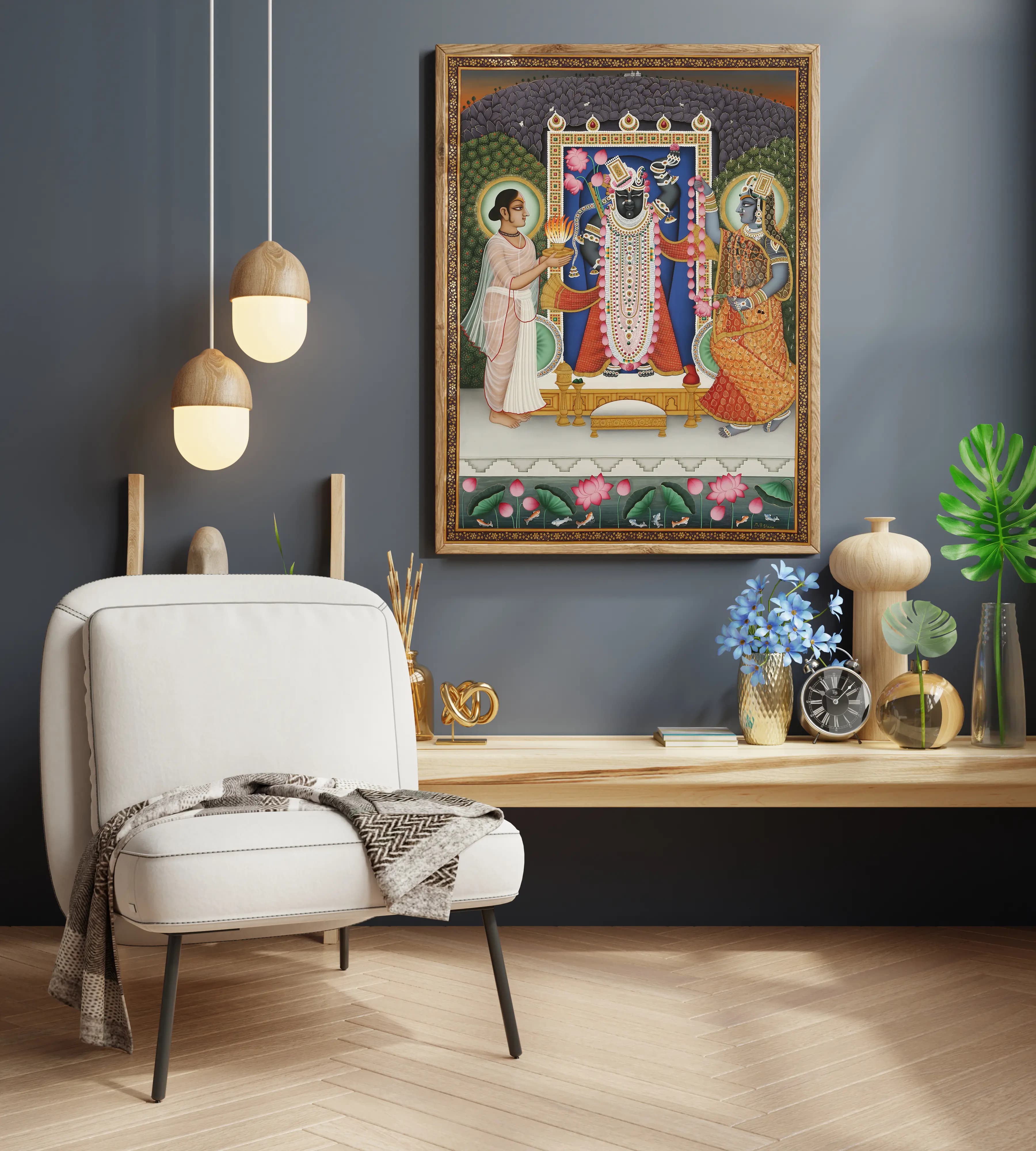  Modern living room interior photography with Pichwai art in Udaipur