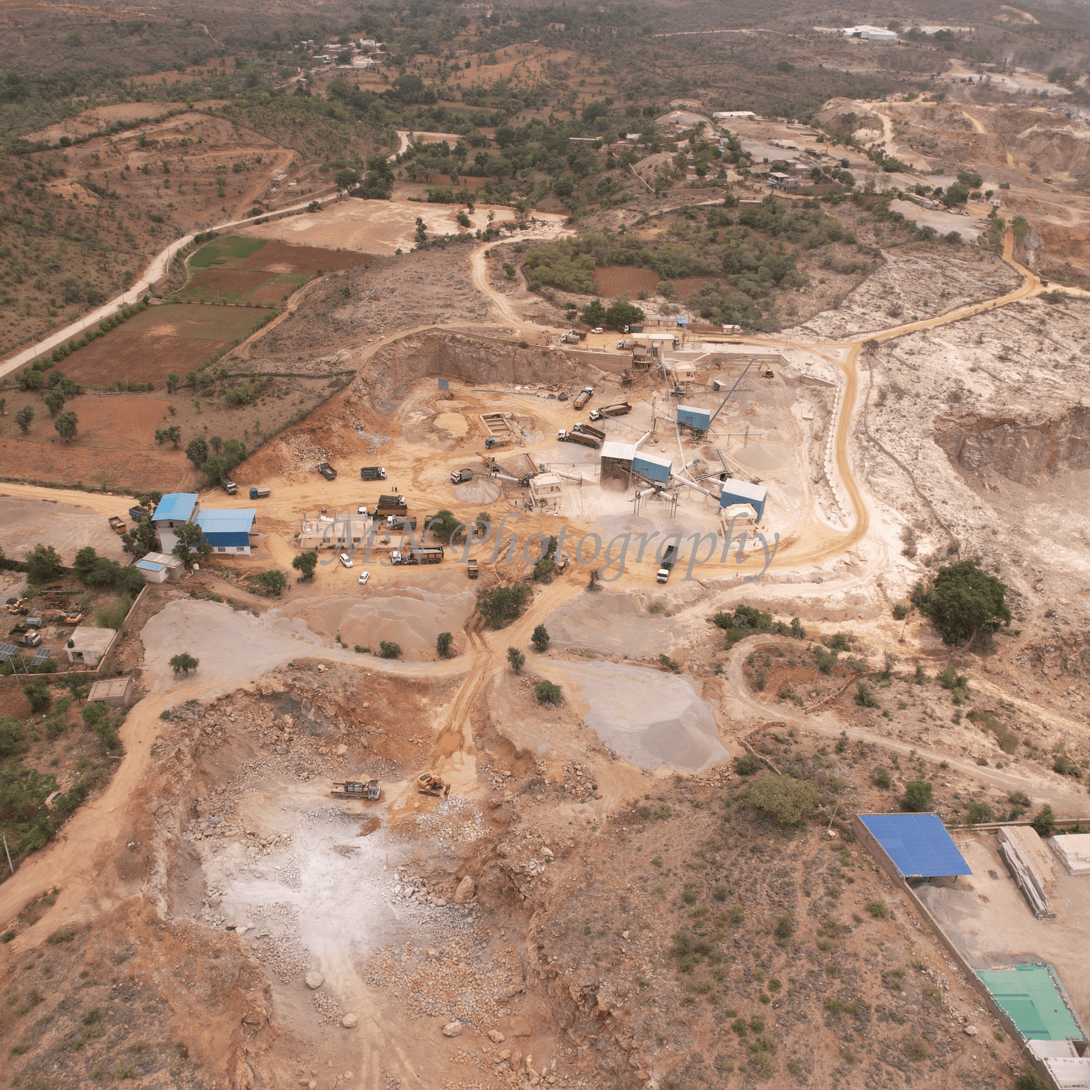 Drone aerial photography of quarry and mining site for industrial documentation and project monitoring