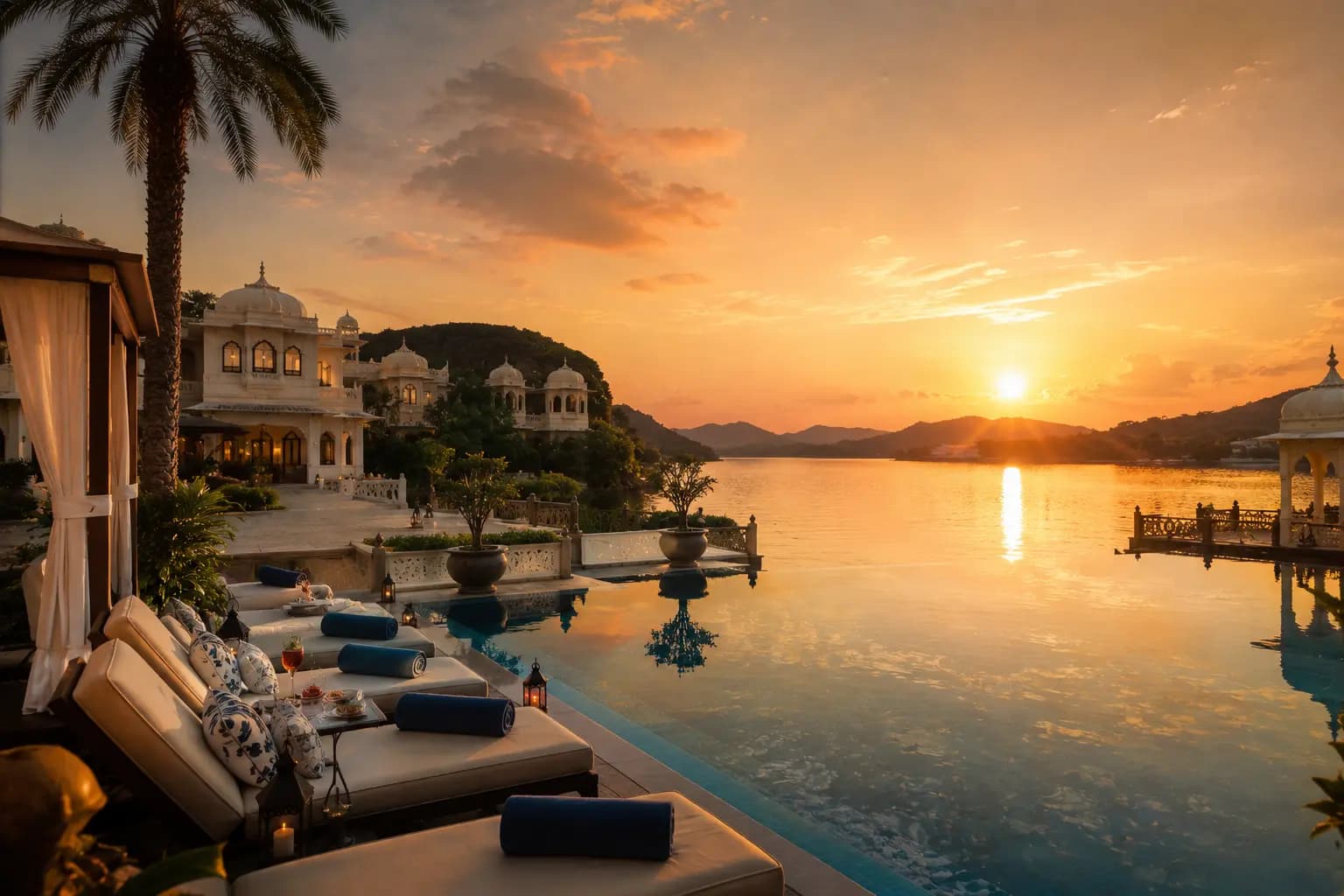 Hilltop Aravalli resort infinity pool sunset photography